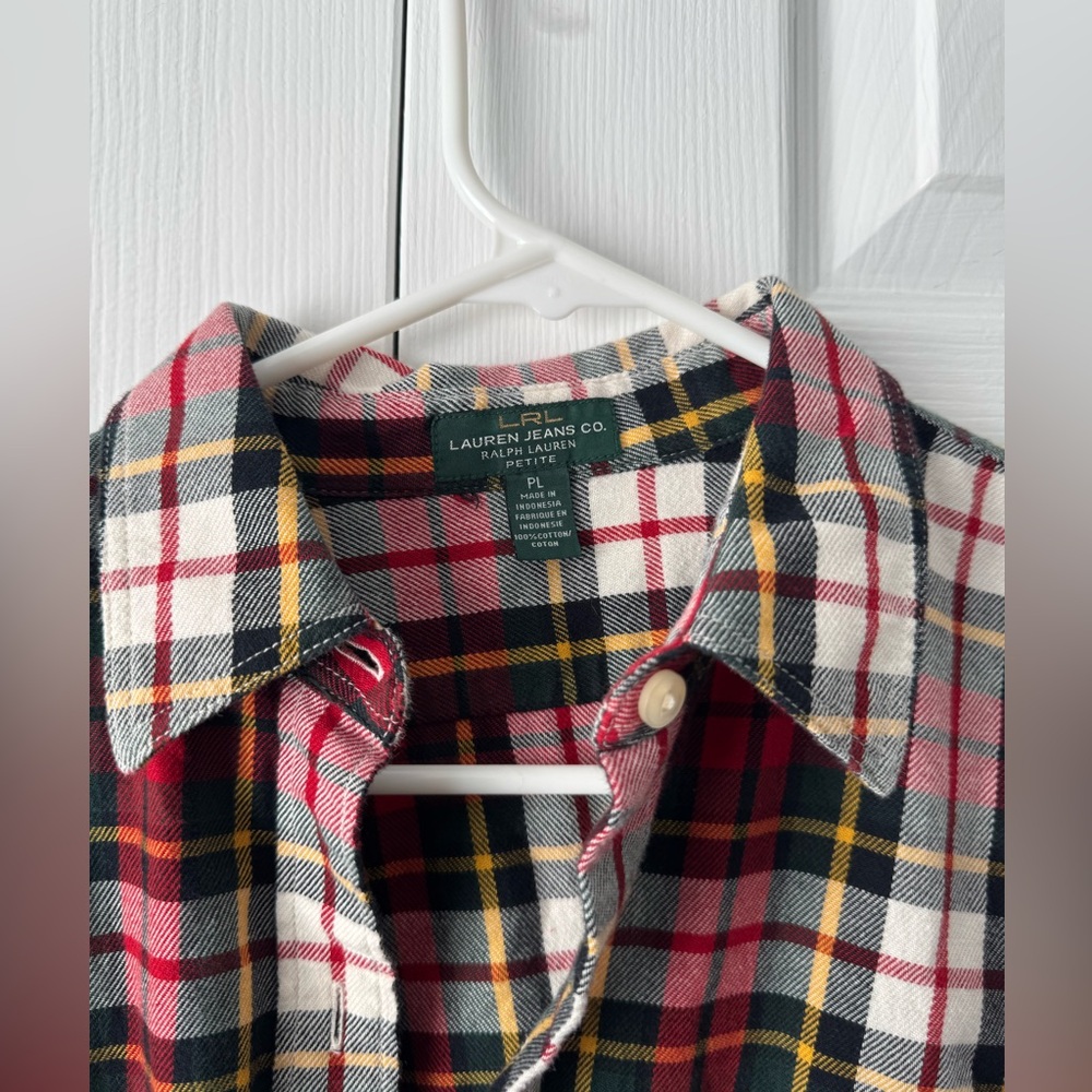 LRL Lauren Jeans Co. Ralph Lauren Plaid Button Down Blouse / Flannel Petite L